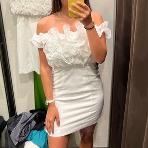 ZARA white pleated ruffle mini dress